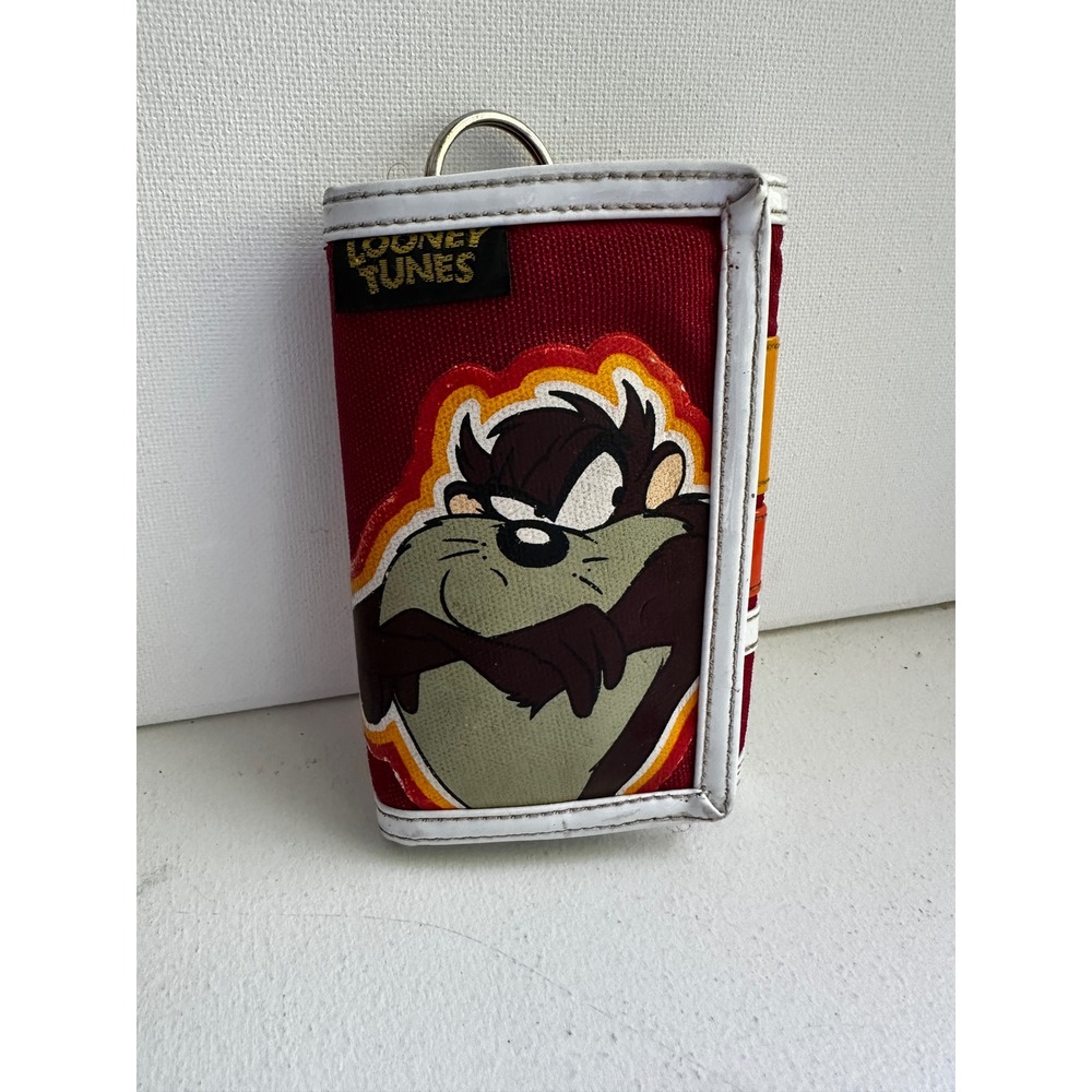 Rare Vintage 1998 Looney Tunes Taz Tasmanian Devil Red Canvas Trifold Wallet